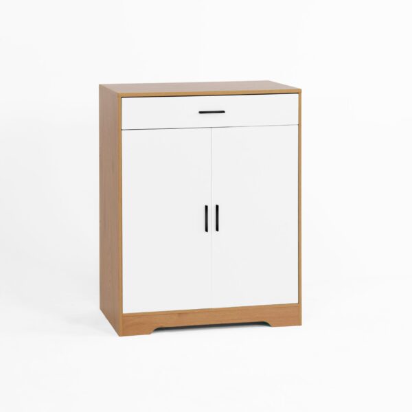 Freestanding Wooden Shoe Cabinet Organizer With Adjustable Shelves And Drawer - Natural / White