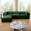 Elegant Chenille Sofa With Storage Seat And Ottoman L Shaped 3 Seater - Green - Image 14