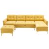 Modern Velvet L - Shape Convertible Sectional Sofa With Movable Ottoman - Yellow - Image 12