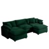 Stylish Oversized Modular Cushion Sofa With Ottoman L Shaped Corner Design Corduroy - Green - Image 13