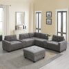 Sectional With Acrylic Table Top U Shaped Couch Set With 2 Consoles USB Charger, Storage Drawers And Pockets Movable Ottoman Tufted Sofa - Gray - Image 18