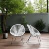 Outdoor Lounge Chair Set With Handwoven Seats, Weather Resistant - White - Image 4