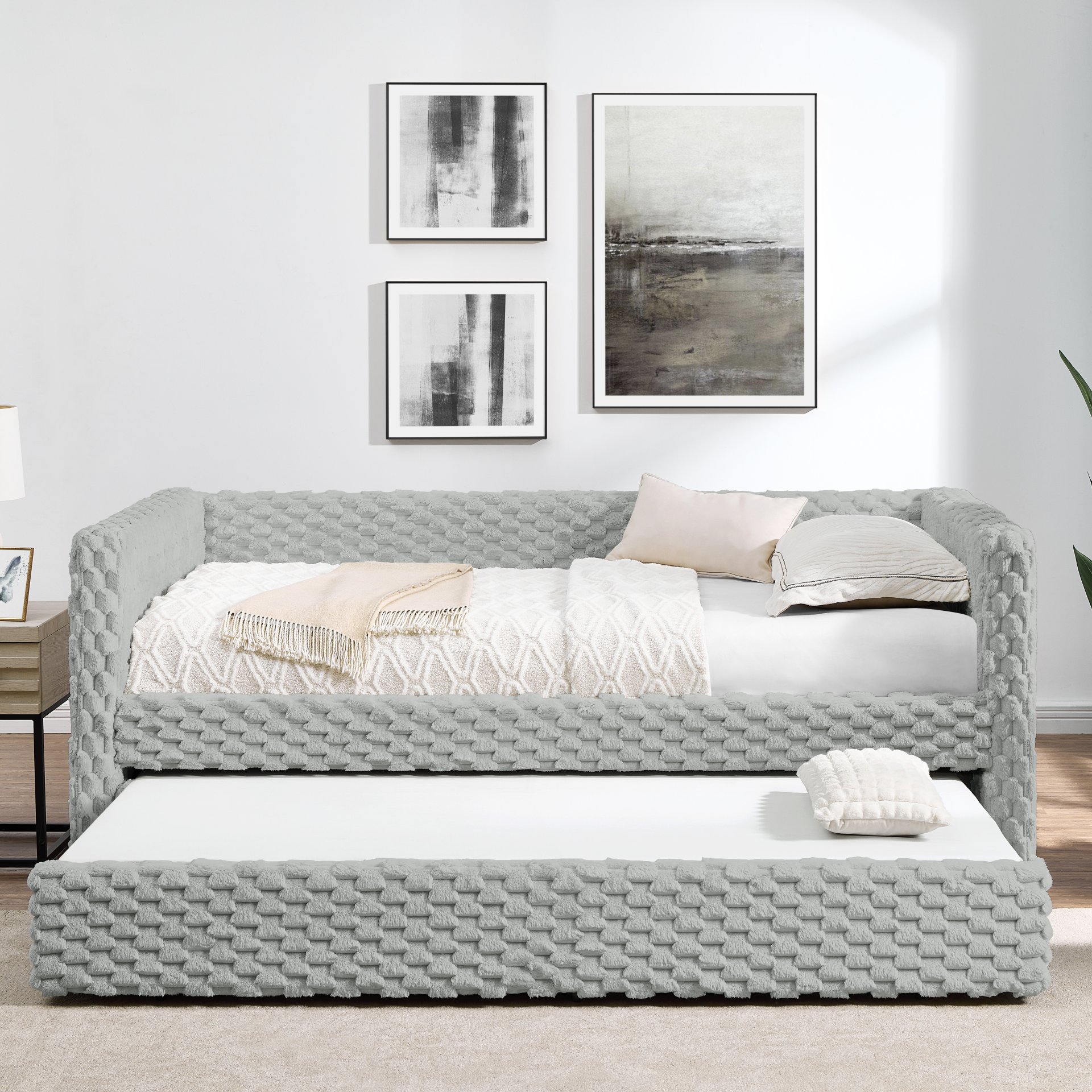 Modern Twin Size Daybed Upholstered Sofa Bed With Pull Out Feature - Dark Gray - Image 4