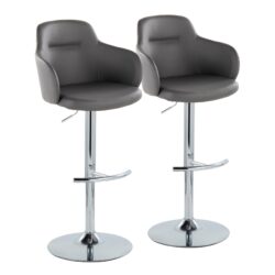 Boyne - Contemporary Adjustable Barstool With Swivel With Rounded T Footrest (Set of 2) - Chrome / Gray