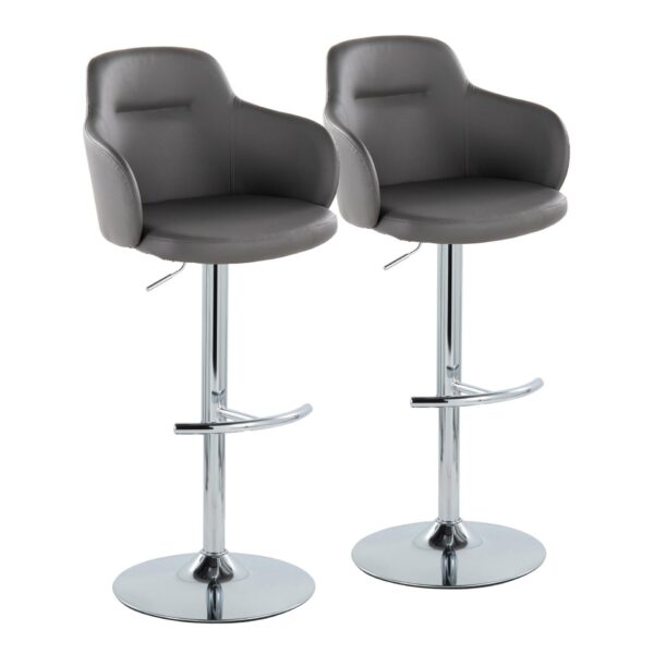 Boyne - Contemporary Adjustable Barstool With Swivel With Rounded T Footrest (Set of 2) - Chrome / Gray