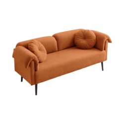 Modern Lamb Wool Sofa With Decorative Throw Pillows For Small Spaces - Orange