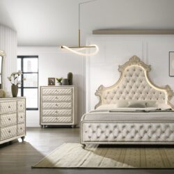Lucienne -Queen Bed Velvet With LED - Beige