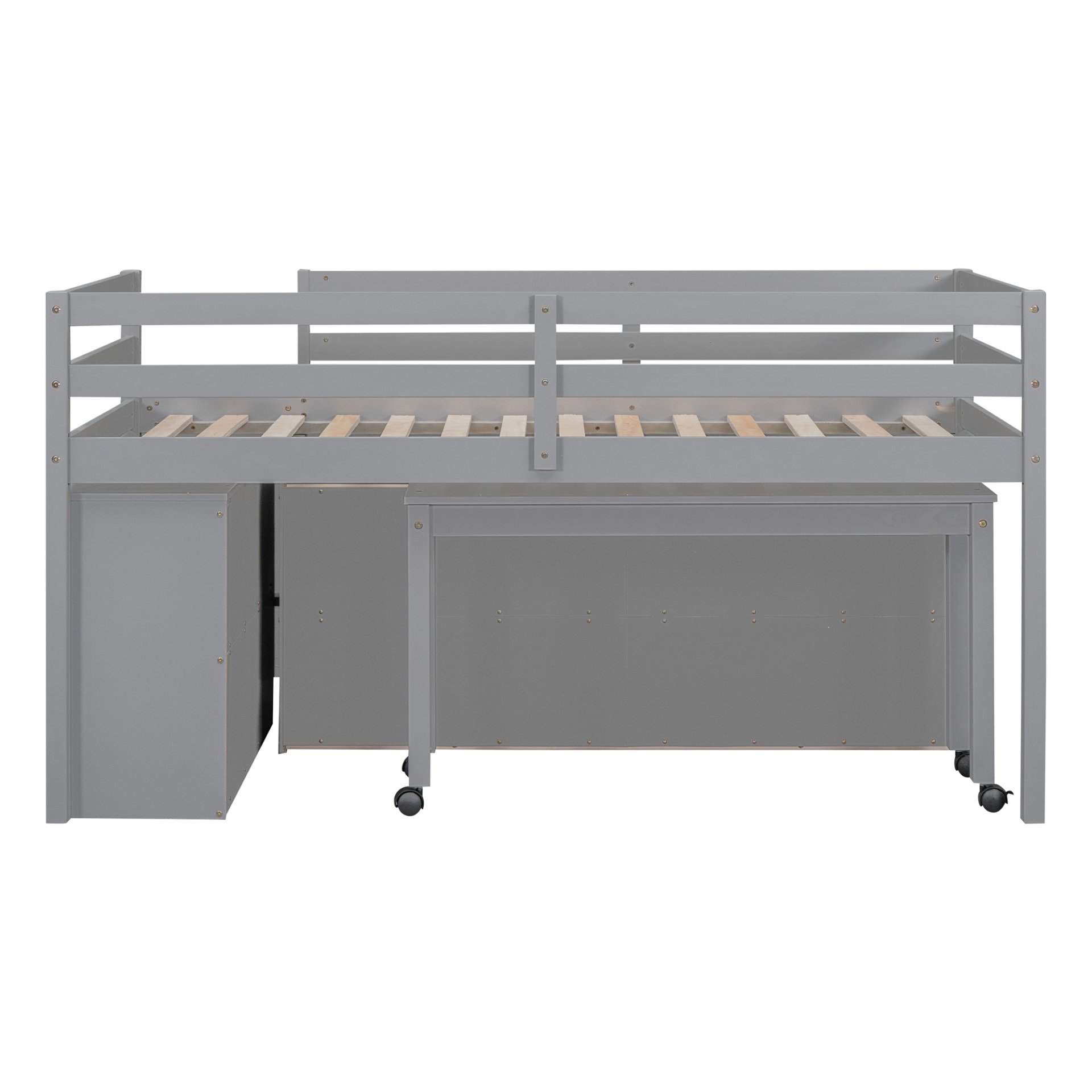 Twin Size Loft Bed With Retractable Writing Desk And 4 Drawers, With Lateral Portable Desk And Shelves - Gray - Image 15