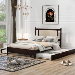 Queen Size Platform Bed With 2 Big Drawers Twin Size Trundle - Espresso