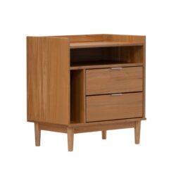 Mid-Century Modern Solid Wood 2 Drawer Gallery Nightstand - Caramel