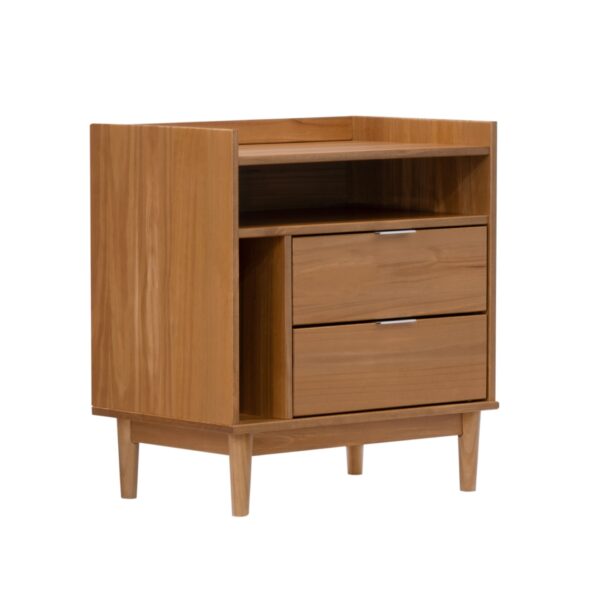Mid-Century Modern Solid Wood 2 Drawer Gallery Nightstand - Caramel