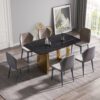 63" Artificial Stone Curved Golden Metal Leg Dining Table, 6 People - Black / Gold - Image 2