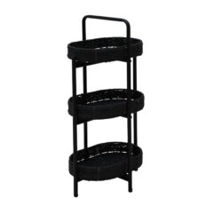 Modern 3 Tier Handwoven Side Table With Oval Organizer In Metal And Paper Rope - Black
