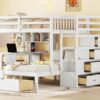 Full Over Twin Bunk Bed With Desk, Drawers And Shelves - White - Image 18