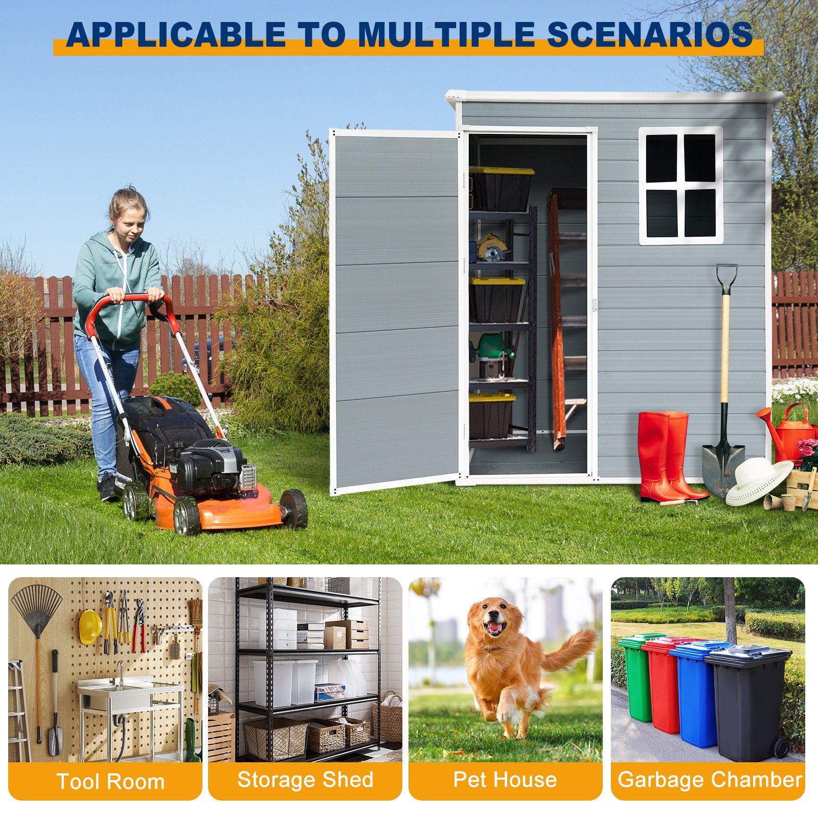 Resin Outdoor Storage Shed Kit-Perfect To Store Patio Furniture - Gray - Image 5
