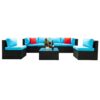 5 Pieces Rattan Sectional Outdoor Furniture Cushioned U Sof Set With 2 Pillow - Black / Blue - Image 6