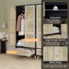 Tall Armoire Wardrobe Closet With 2 Rattan Doors & 1 Drawer, Boho Clothes Storage Cabinet With Hanging Rod For Bedroom - Natural / Black - Image 5