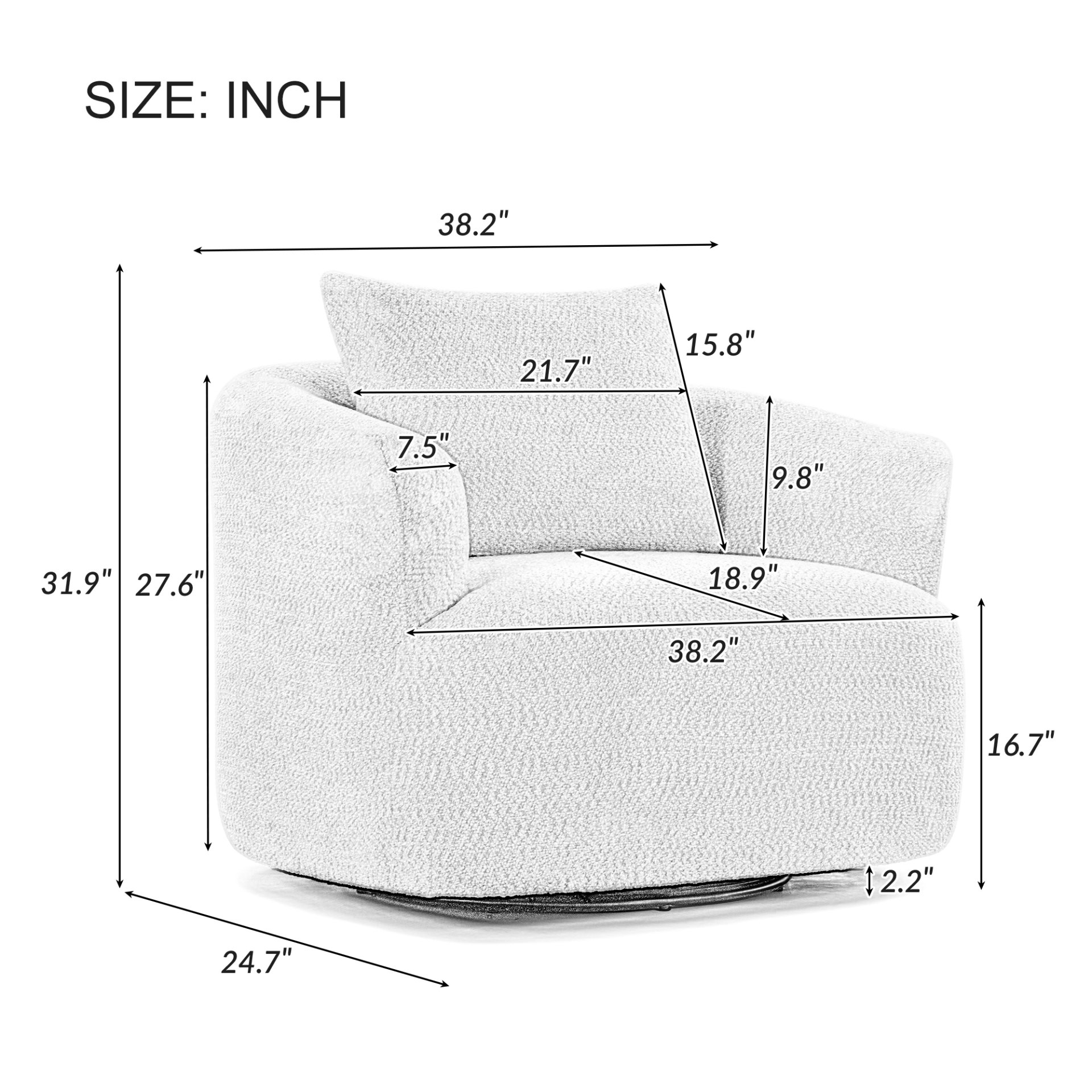 360° Swivel Chair, Chenille Upholstered Barrel Sofa Chair With Throw Pillow, For Living Room, Office - Green - Image 3