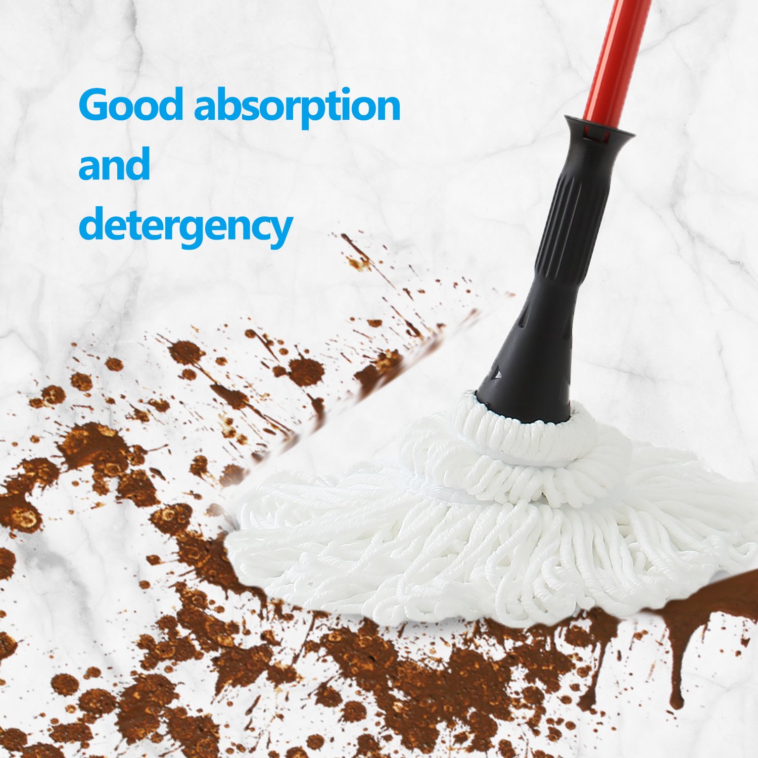 Ultra Fine Fiber Twist Mop With 57.5 Inch Long Handle For Dry And Wet Floor Cleaning - Red - Image 5