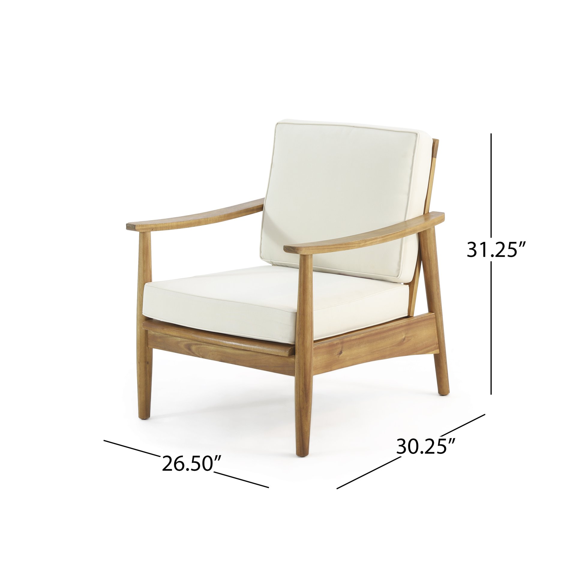 Birdsong - Outdoor Club Chair With Slat Back And Seat Cushion - Beige - Image 3
