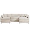 Oversized Modular Cushion Sofa With Ottomans Comfy Upholstered U Shaped Convertible Corner Sectional Sofa Light Corduroy - Beige - Image 13