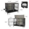 Modern Kennel Dogs Room Up To 80 Lb, Dog Crate Furniture With Multi-Purpose Rremovable Ttray, Double-Door Dog House, Lift Panel, 360 Degree Rotation, 3 Height Adjustable Feeding Bowls - Antique Gray - Image 3