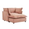 Modern Cozy Upholstered Armchair Sofa With Movable Ottoman, Wide Seat And Curved Armrests - Pink - Image 13