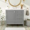 36" Bathroom Vanity With Solid Pine Frame And Soft Close Storage - Gray - Image 2