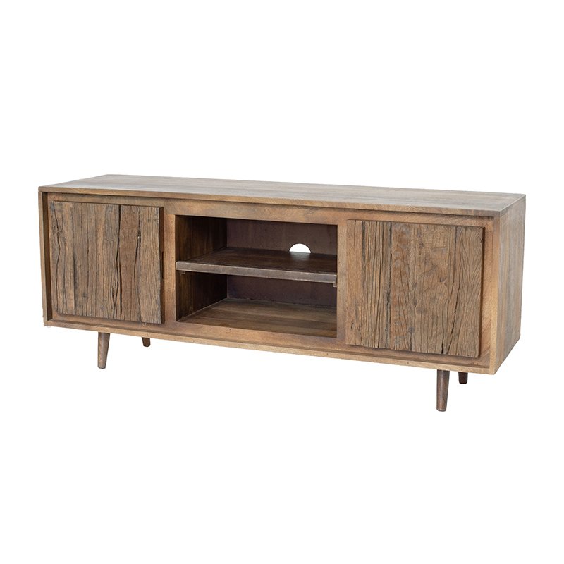 TV Cabinet With Recycle Wood 2 Door - Brown - Image 3
