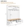 Farmhouse 4 In 1 Hall Tree With Wood Grain Bench And Top, Multifunctional Coat Rack With Hooks And Shell Handles, Mudroom Bench With Adjustable Shelves For Hallway, Living Room - White - Image 3