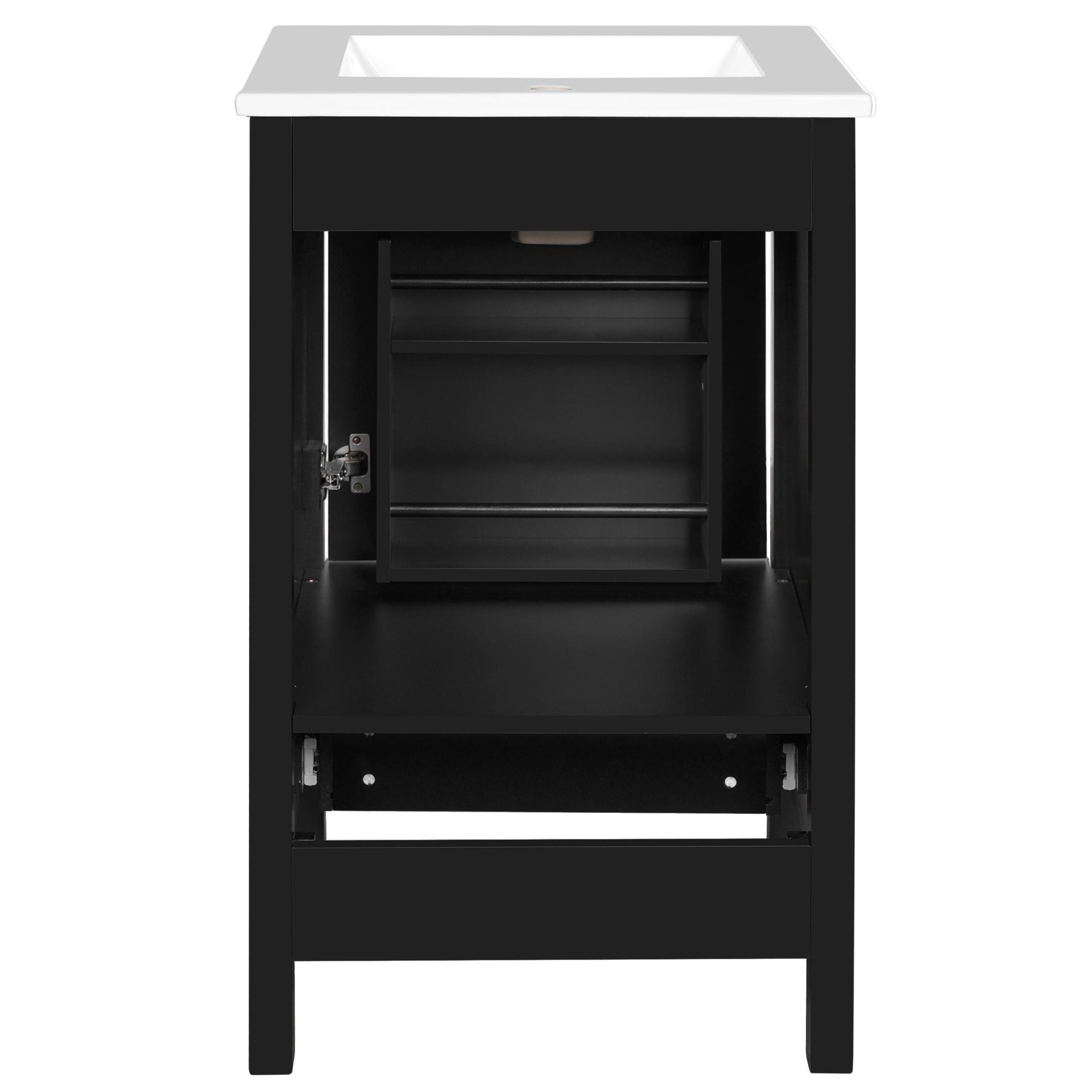 20" Bathroom Vanity With Sink, Soft Close Drawers, Door Organizer, Divider Drawer, Adjustable Foot Pads - Black - Image 15
