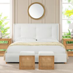 Miramar - King Cushion Back Headboard Platform Bed Frame - Antique White