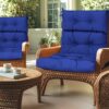 2 Piece High Back Patio Chair Cushion Set, Tufted Adirondack And Rocking Chair Cushions For Garden, Porch Or Office Use - Blue - Image 4