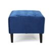 Mid Century Ottoman Velvet With Button Tufting With Birch Wood Legs - Navy Blue - Image 8