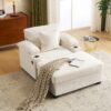 Modern Oversized Chair With Ottoman, Chenille Fabric Sofa Bed, Accent Chair Comfy Sofa With Cupholders And USB Charging Ports Chair For Living Room, Bedroom, Apartment - Beige - Image 4