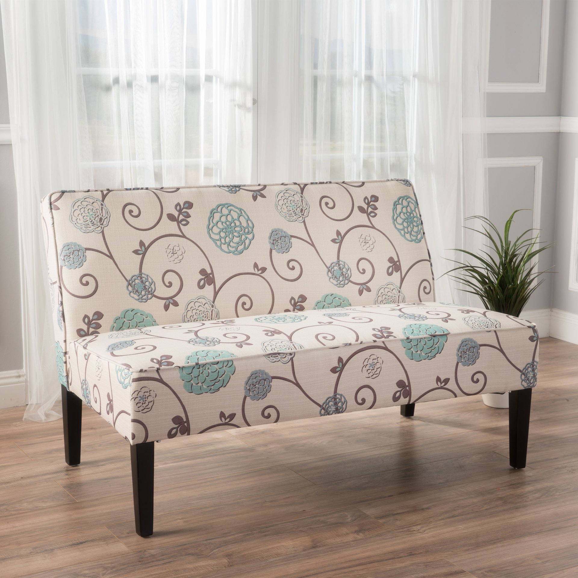Contemporary Loveseat With Upholstered Fabric And Birch Wood Legs - White / Multi - Image 4