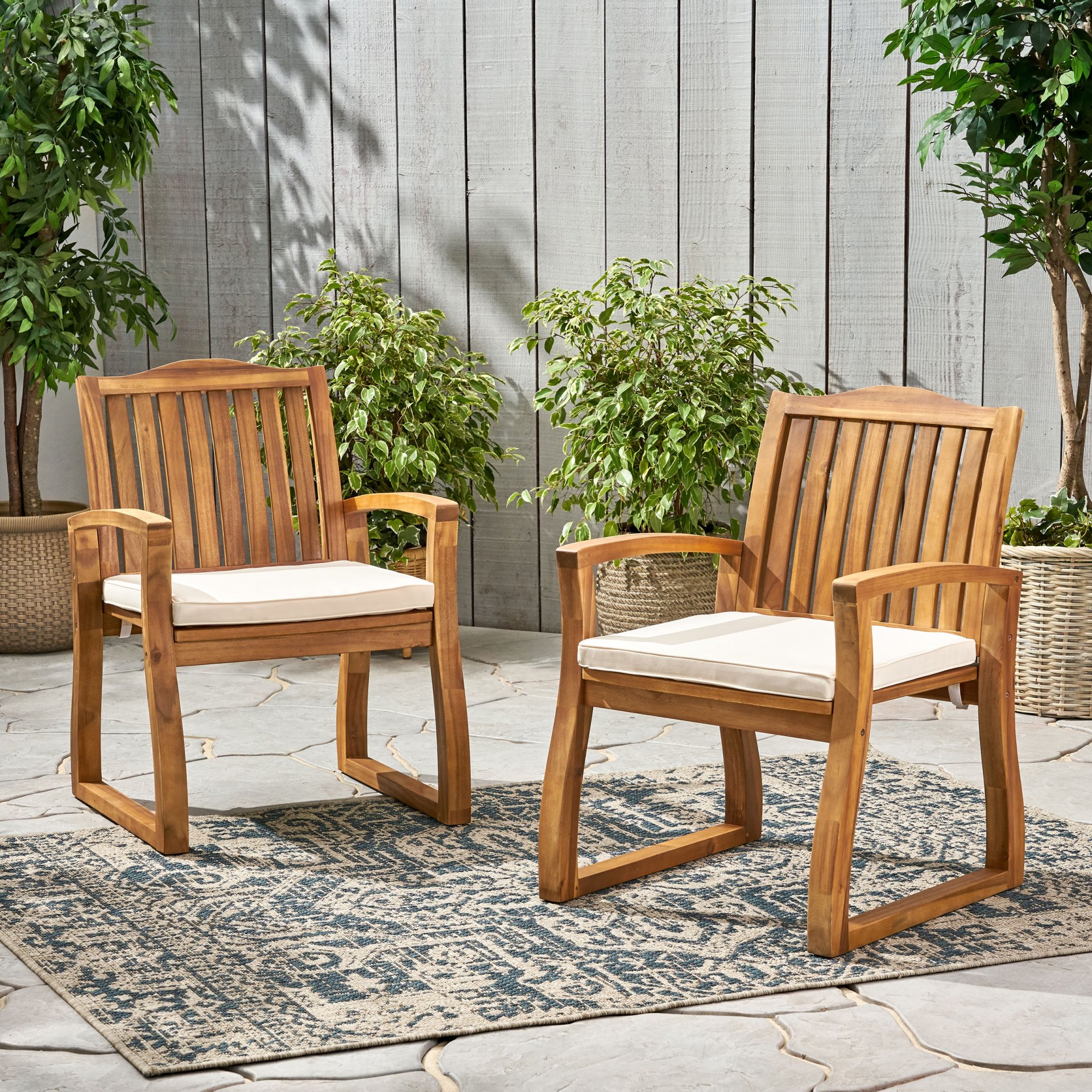 Della - Wood Armchair (Set of 2) Outdoor Dining Chairs - Cream - Image 2