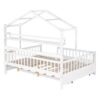 Full Size House Bed With Twin Size Trundle, Kids Bed With Shelf - White - Image 7