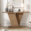Console Table With V Shape Base / Natural Wood Veneer, Sculptural Entryway Accent - Brown - Image 3