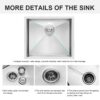 23" Undermount Kitchen Sink, 16 Gauge, 9" Deep Single Bowl - Brushed Nickel - Image 4