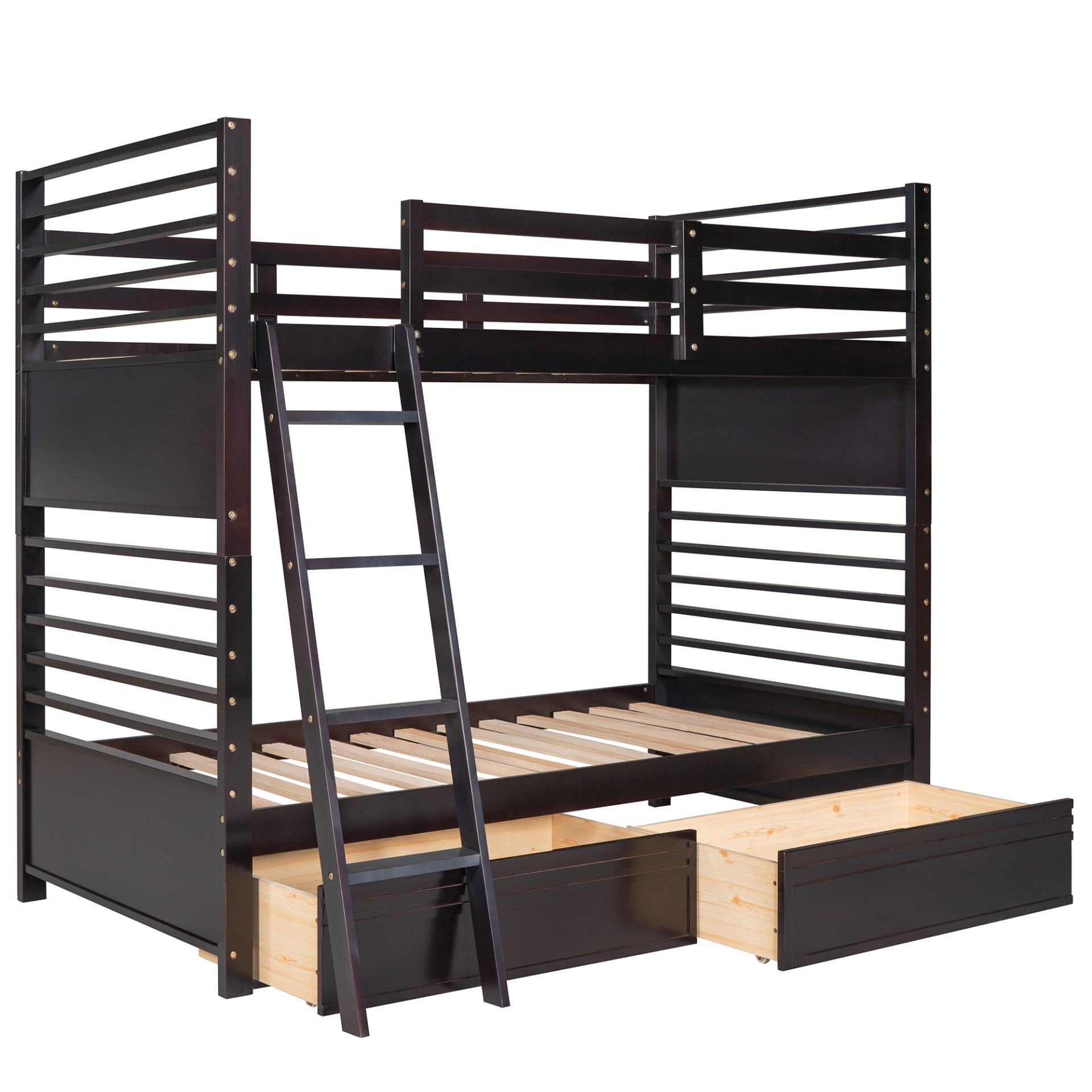 Twin Over Twin Bunk Bed With 2 Drawers - Espresso - Image 8