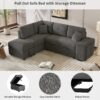 Convertible Sleeper, Sectional Pull Out Sofa Bed With Storage Ottoman, 2 Throw Pillows, 2 Stools, Wireless Charger And Two Hidden USB Ports For Living Room - Dark Gray - Image 6