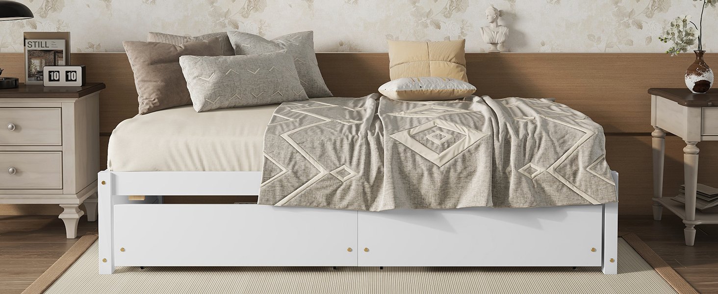 Twin Bed With 2 Drawers, Solid Wood, No Box Spring Needed - White - Image 8