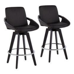 Cosmo - Contemporary Fixed Height Counter Stool With Swivel And Round Footrest (Set of 2) - Black
