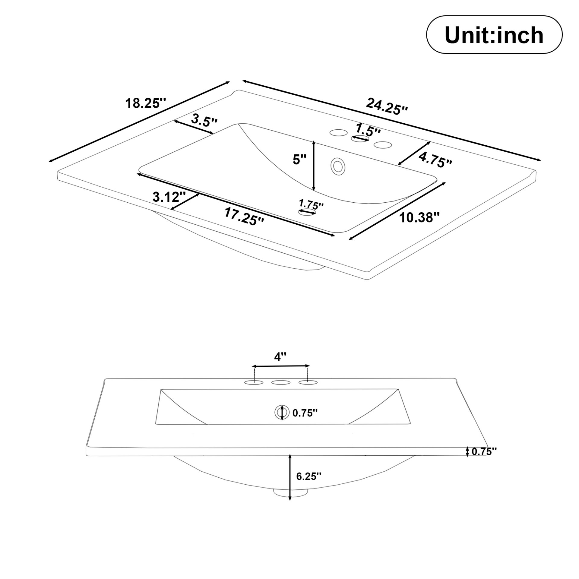 Modern Solid Wood And 24" Bathroom Vanity With Sink, Deep Drawer, Door Shelf, 2 Tier Basket - Black - Image 10