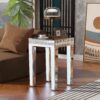 Fashionable Modern Glass Mirrored Side Table End Table With Crystal Design And Adjustable Height Legs - Silver - Image 2