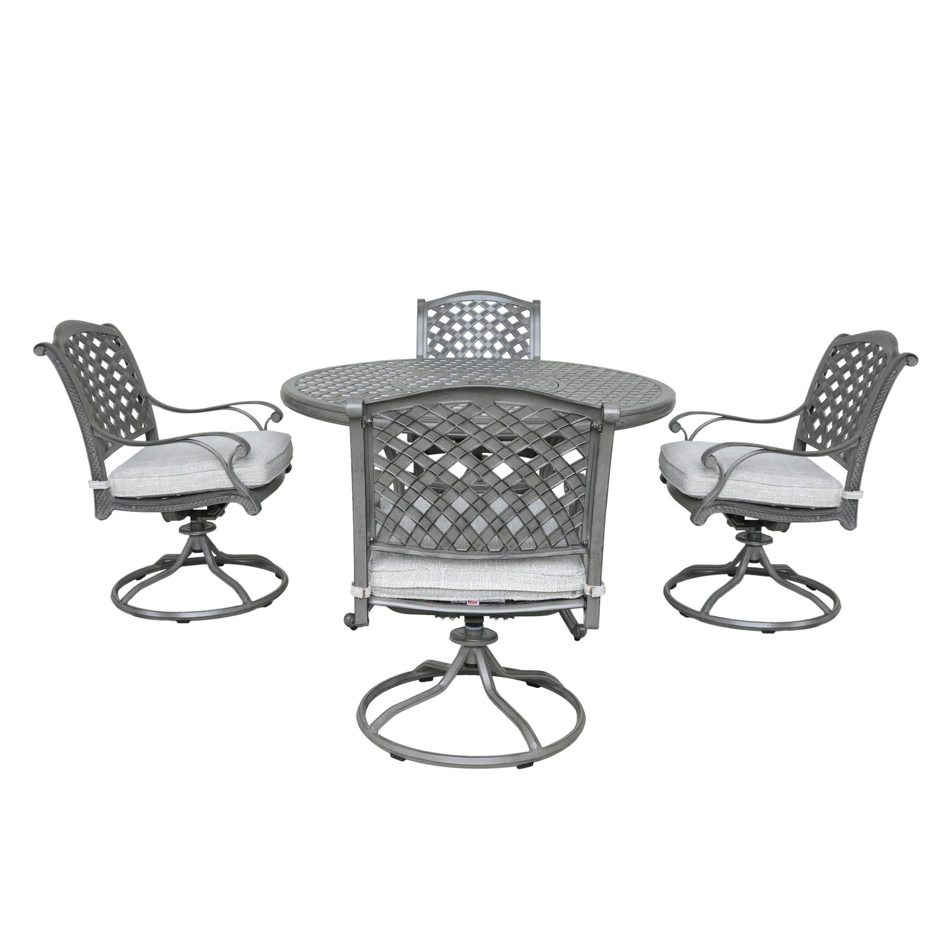 Outdoor 5 Piece Aluminum Dining Set With Cushion, Swivel And Rocking Chairs - Golden Gauze - Image 4