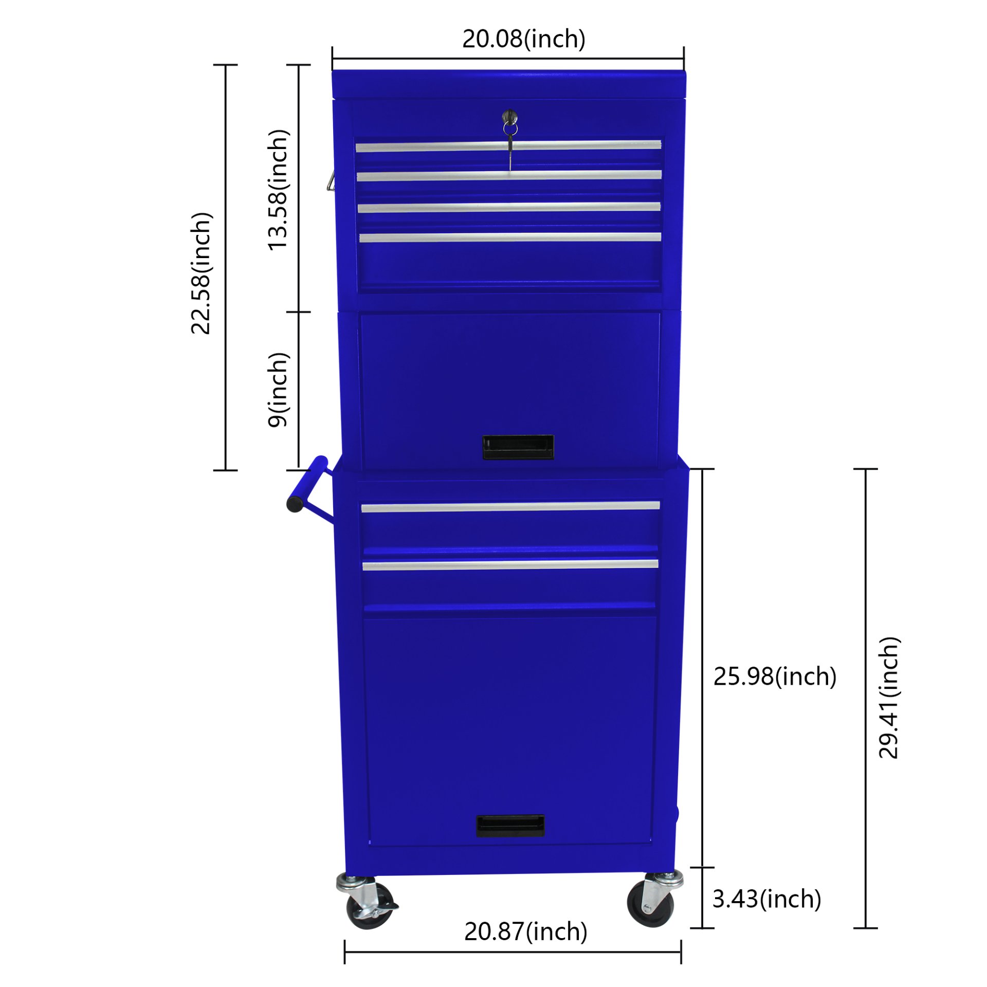 6 Drawer Lockable Tool Cabinet On Wheelsб Steel Rolling Tool Chest With Detachable Toolbox, 2 In 1 Garage Workshop Storage Organizer With 4 Universal Casters - Blue - Image 3