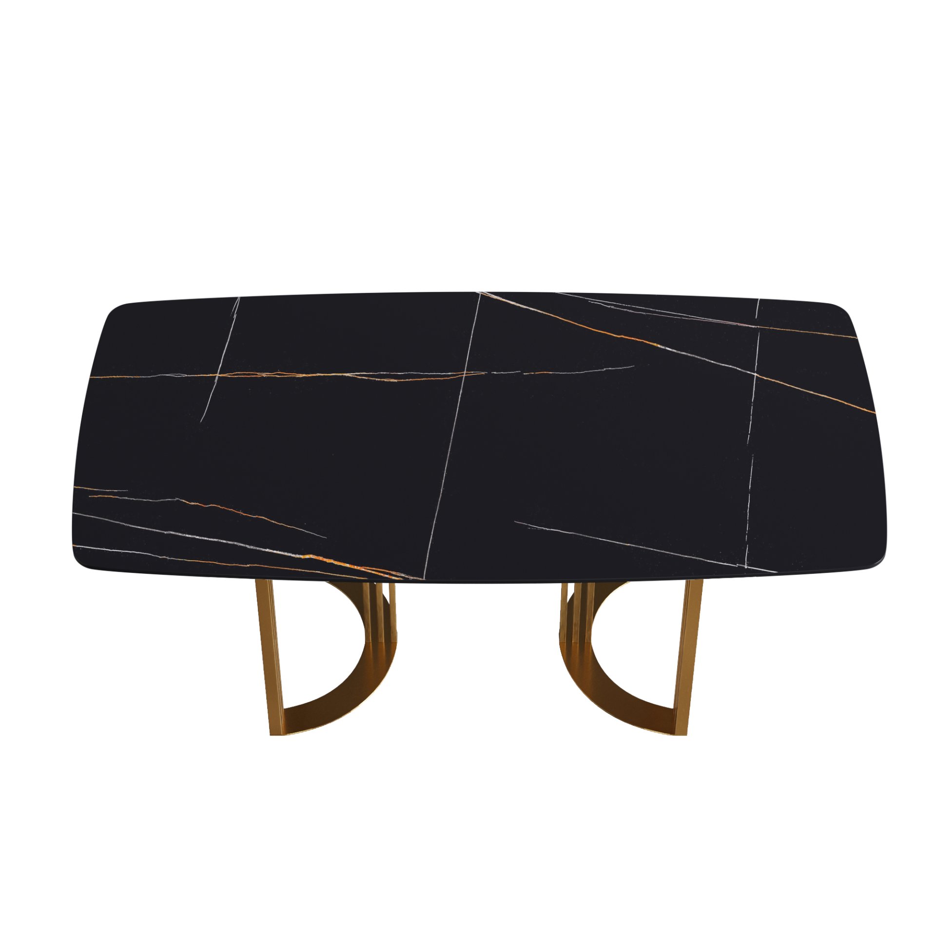 70.87" Modern Artificial Stone Black Curved Metal Leg Dining Table, Can Accommodate 6-8 People - Black / Gold - Image 6