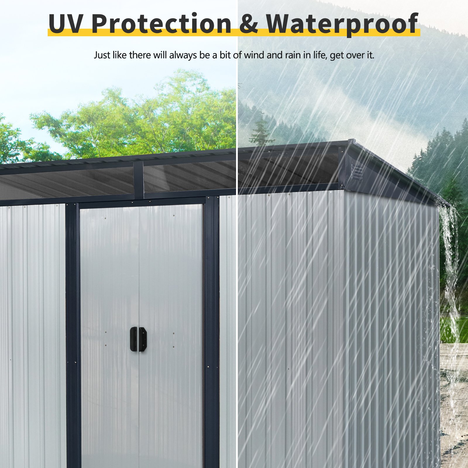 8Ft X 6Ft Outdoor Metal Storage With Lockable Sliding Doors And Transparent Plate For Garden, Lawn - White / Black - Image 7